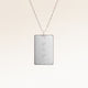 Collier carré personnalisé en argent avec espace pour gravure de texte, coordonnées ou écriture manuscrite sur le devant et au dos