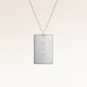 Collier carré personnalisé en argent avec espace pour gravure de texte, coordonnées ou écriture manuscrite sur le devant et au dos
