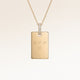 Collier carré personnalisé en or avec zircons blancs et espace pour gravure de texte, coordonnées ou écriture manuscrite sur le devant et au dos