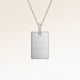 Collier carré personnalisé en argent avec zircons blancs et espace pour gravure de texte, coordonnées ou écriture manuscrite sur le devant et au dos