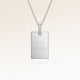 Personalized square silver necklace with white zircons and space for engraving of text, coordinates or handwriting on the front and back