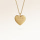 Personalized heart-shaped gold necklace with space for engraving of text, coordinates or handwriting on the front and back