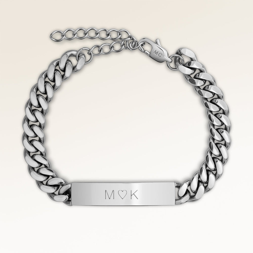 Bracelet Bar 8mm pour Hommes - Gravure (Argent)