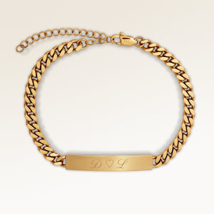 Bracelet barre personnalisé en or avec espace pour gravure de texte ou coordonnées