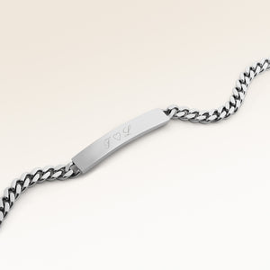 Bracelet barre personnalisé en argent avec espace pour gravure de texte ou coordonnées
