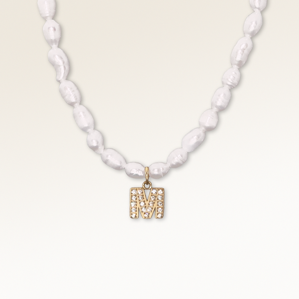Collier Lettre avec Zircons - Collier de perles (or)
