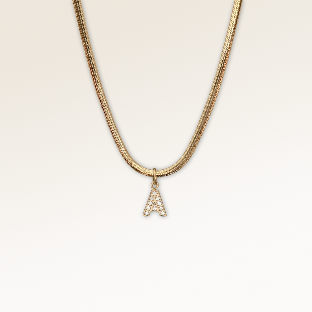 Collier Lettre avec Zircons - Chaîne serpent (or)