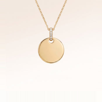 Collier rond en or avec zircons blancs sans gravure – prêt pour votre texte personnel, vos coordonnées ou votre écriture manuscrite au recto et au verso