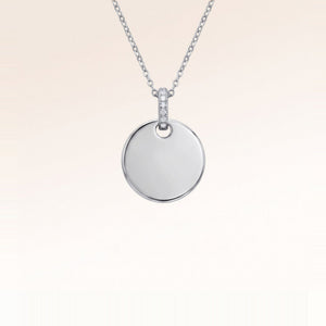 Collier rond en argent avec zircons blancs sans gravure – prêt pour votre texte, vos coordonnées ou votre écriture manuscrite au recto et au verso