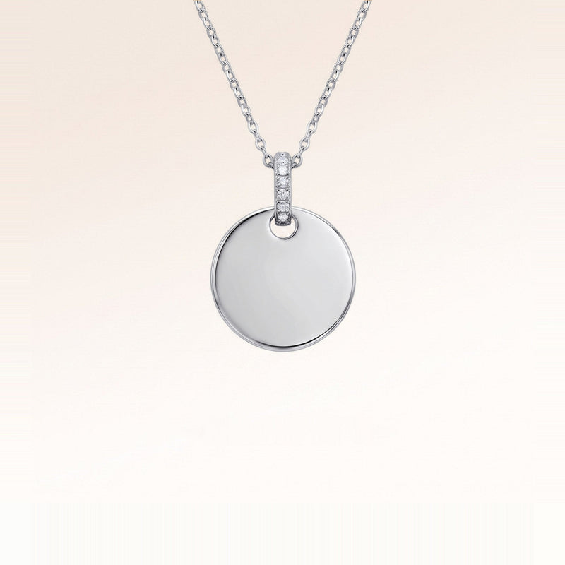 Collier rond en argent avec zircons blancs sans gravure – prêt pour votre texte, vos coordonnées ou votre écriture manuscrite au recto et au verso