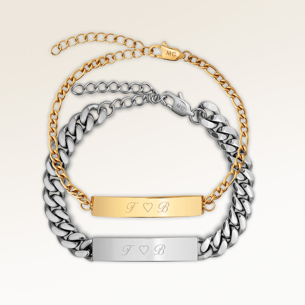 Bracelet Couple - Bracelet Bar 5mm + 8mm (Or & Argent)