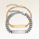 Bracelets de couple avec barre 5 mm pour elle et 8 mm pour lui en or et argent avec gravure personnalisée, par Mon Chou