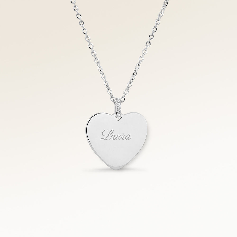Collier Cœur avec Zircons – Gravure (Argent)