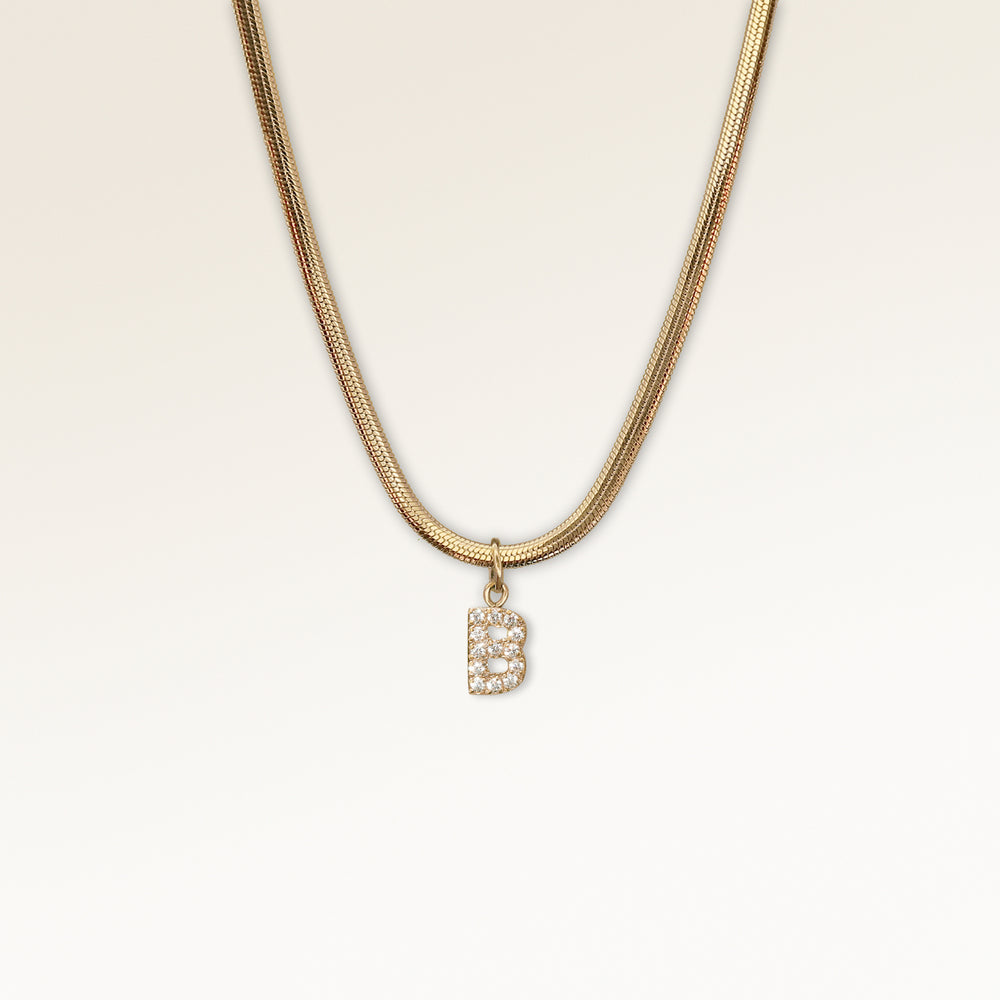 Collier Lettre avec Zircons - Chaîne serpent (or)
