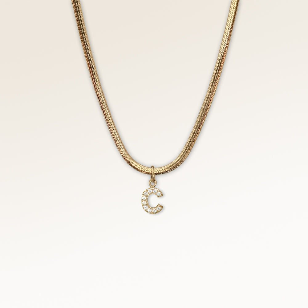 Collier Lettre avec Zircons - Chaîne serpent (or)