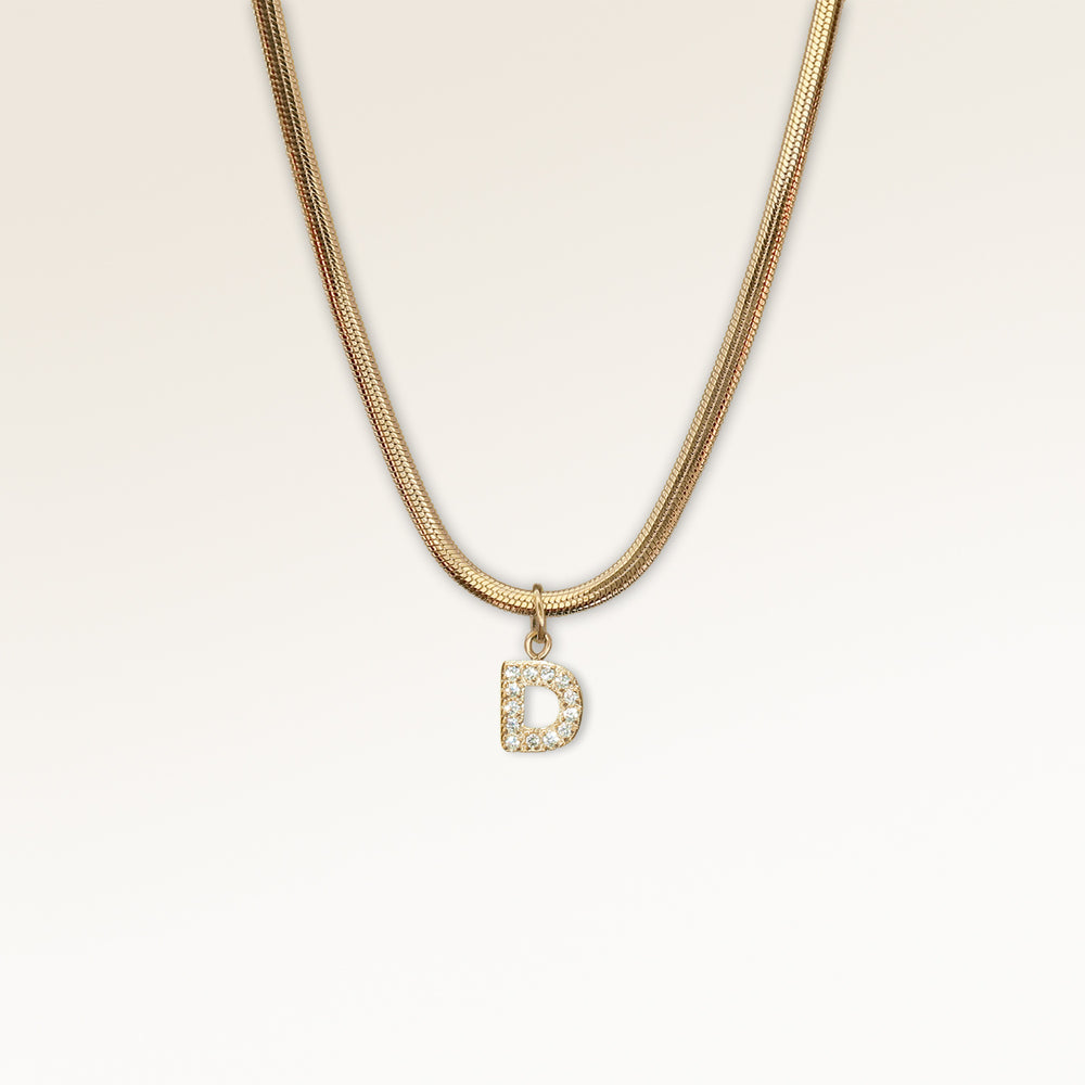 Collier Lettre avec Zircons - Chaîne serpent (or)
