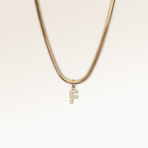 Letter pendant F in gold with white zircons, personalized initial necklace from Mon Chou