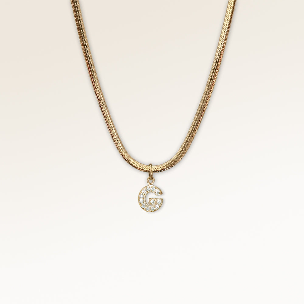 Collier Lettre avec Zircons - Chaîne serpent (or)