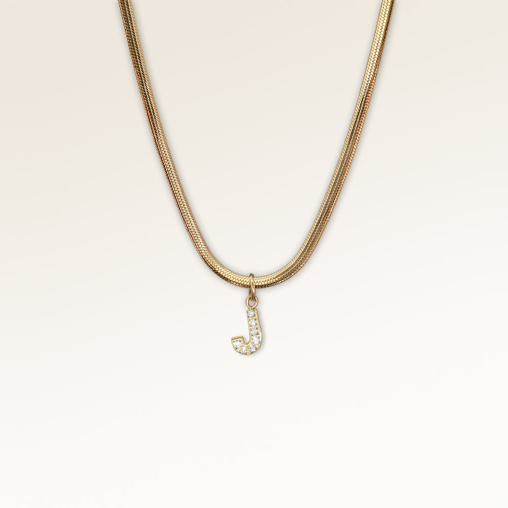 Collier Lettre avec Zircons - Chaîne serpent (or)