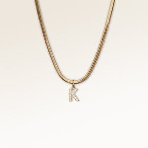 Letter pendant K in gold with white zircons, personalized initial necklace from Mon Chou