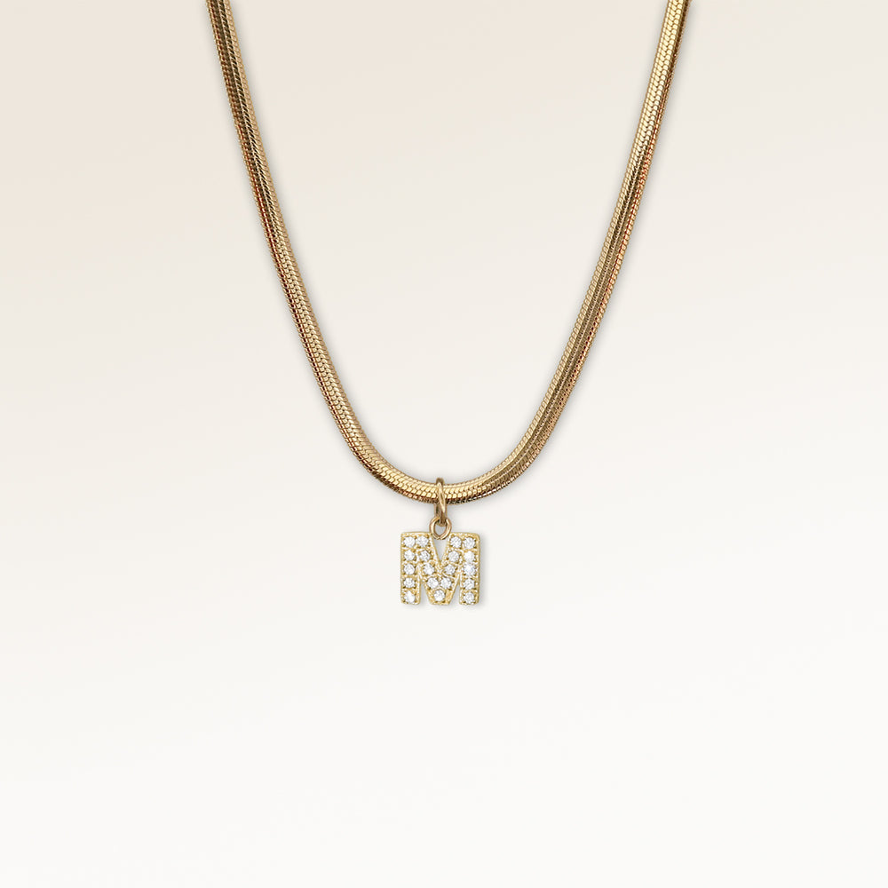 Collier Lettre avec Zircons - Chaîne serpent (or)