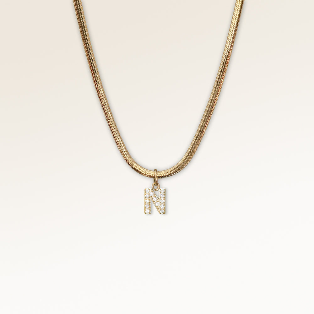 Collier Lettre avec Zircons - Chaîne serpent (or)