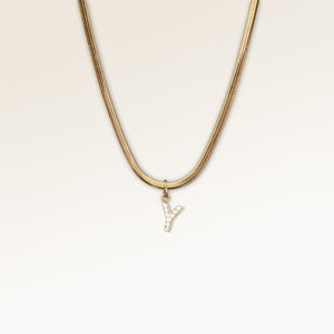 Letter pendant Y in gold with white zircons, personalized initial necklace from Mon Chou