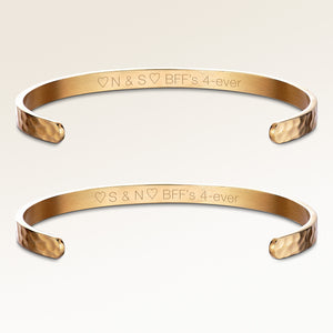 Friendship bracelets, pair of two bangle bracelets in gold with personalized engraving, from Mon Chou