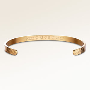 Personalized bangle gold bracelet with space for engraving of text or coordinates