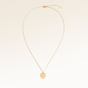 Collier rond en or entièrement déployé avec fine chaîne dorée ajustable et pendentif rond minimaliste pour gravure personnalisée
