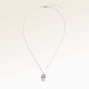 Full square necklace in silver fully laid out with fine adjustable silver chain and minimalist pendant for personalized engraving
